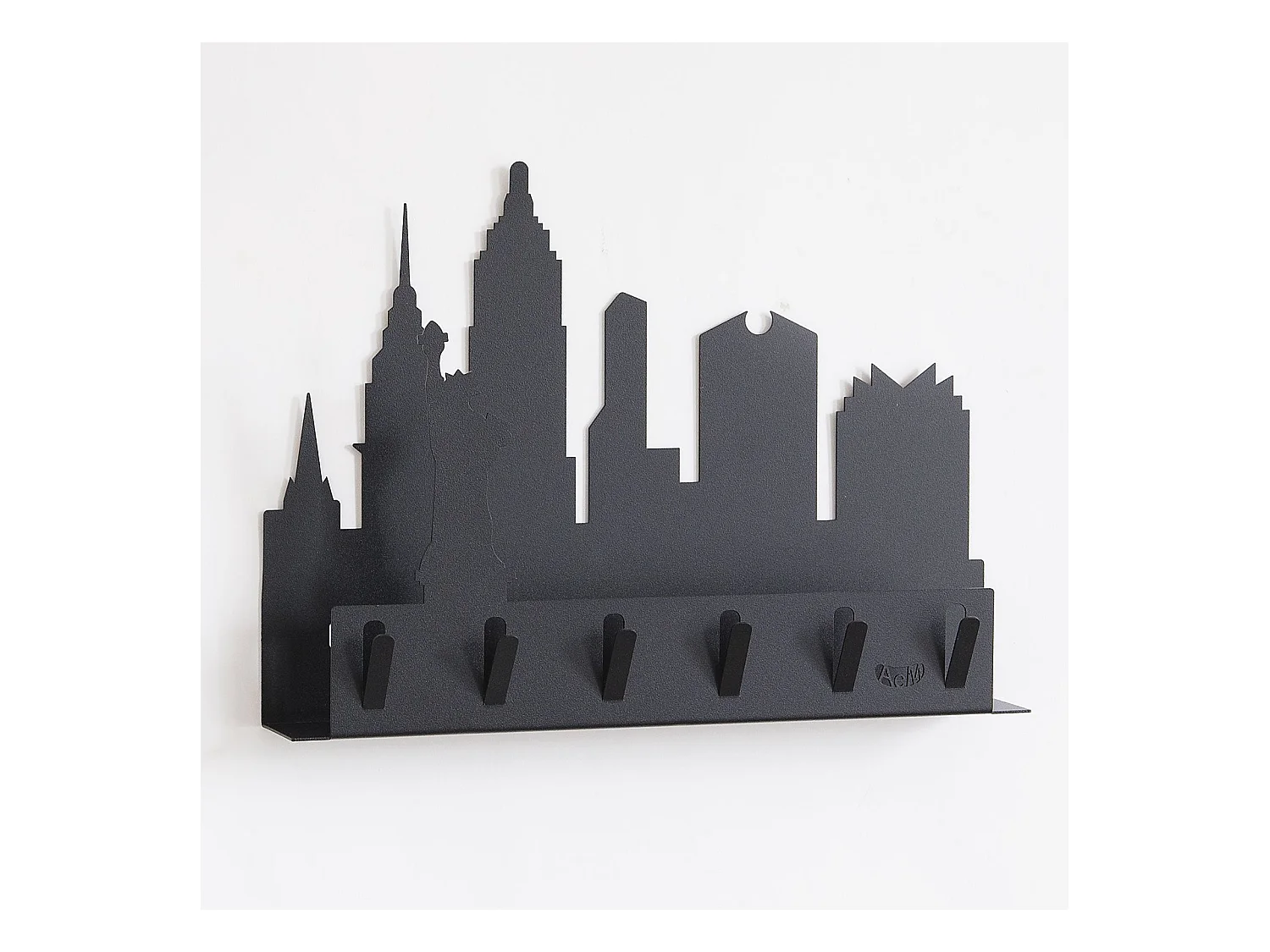 Porte-clés mural noir New York Design moderne en acier, 5 crochets, gain de place pour entrée et bureau Fabriqué en Italie
