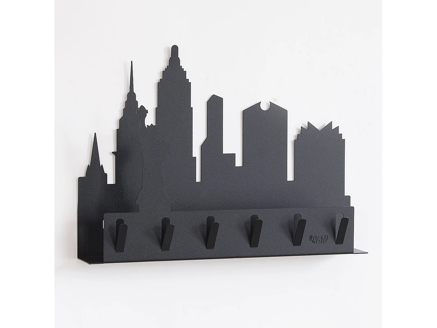 Porte-clés mural noir New York Design moderne en acier, 5 crochets, gain de place pour entrée et bureau Fabriqué en Italie