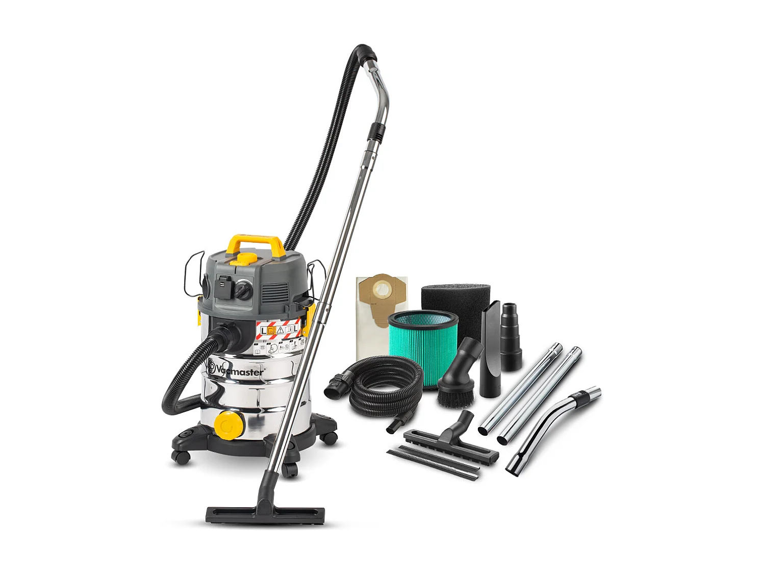 Aspirateur eau et poussières 1400W avec fonction décolmatage - 30L inox - 24 Kpa avec soufflerie et vidange de la cuve