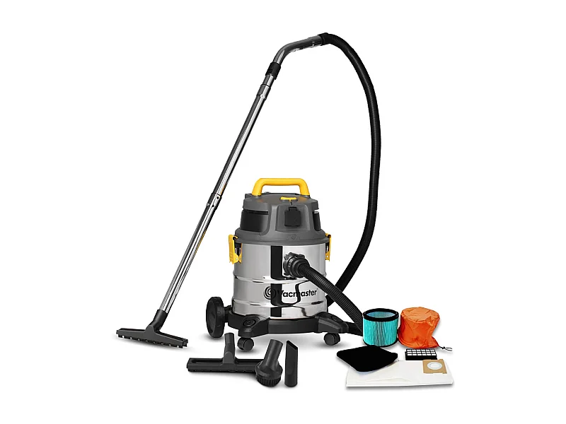 Aspirateur eau et poussières 1600W - 20L inox - 27 Kpa avec prise intégrée