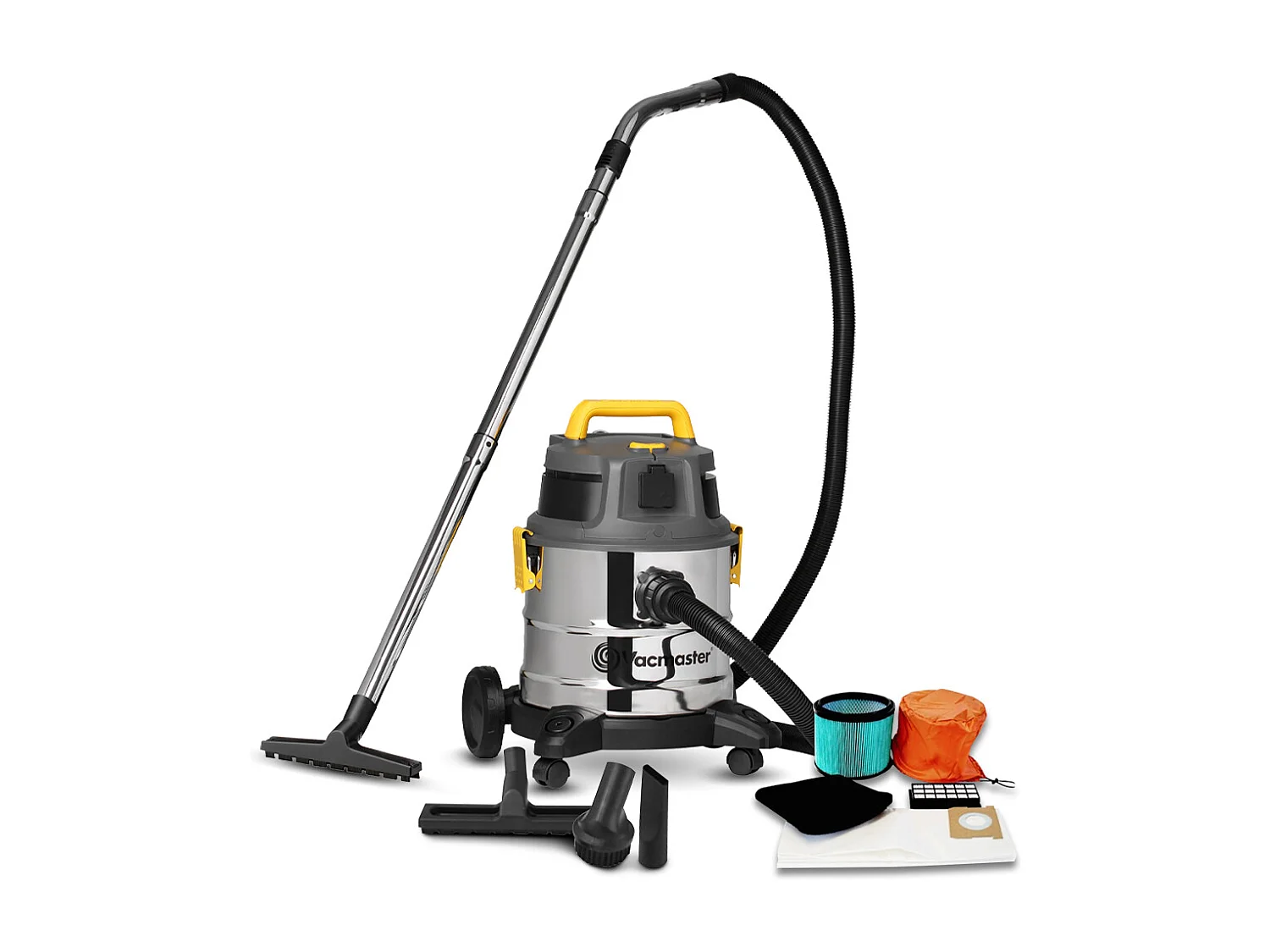 Aspirateur eau et poussières 1600W - 20L inox - 27 Kpa avec prise intégrée