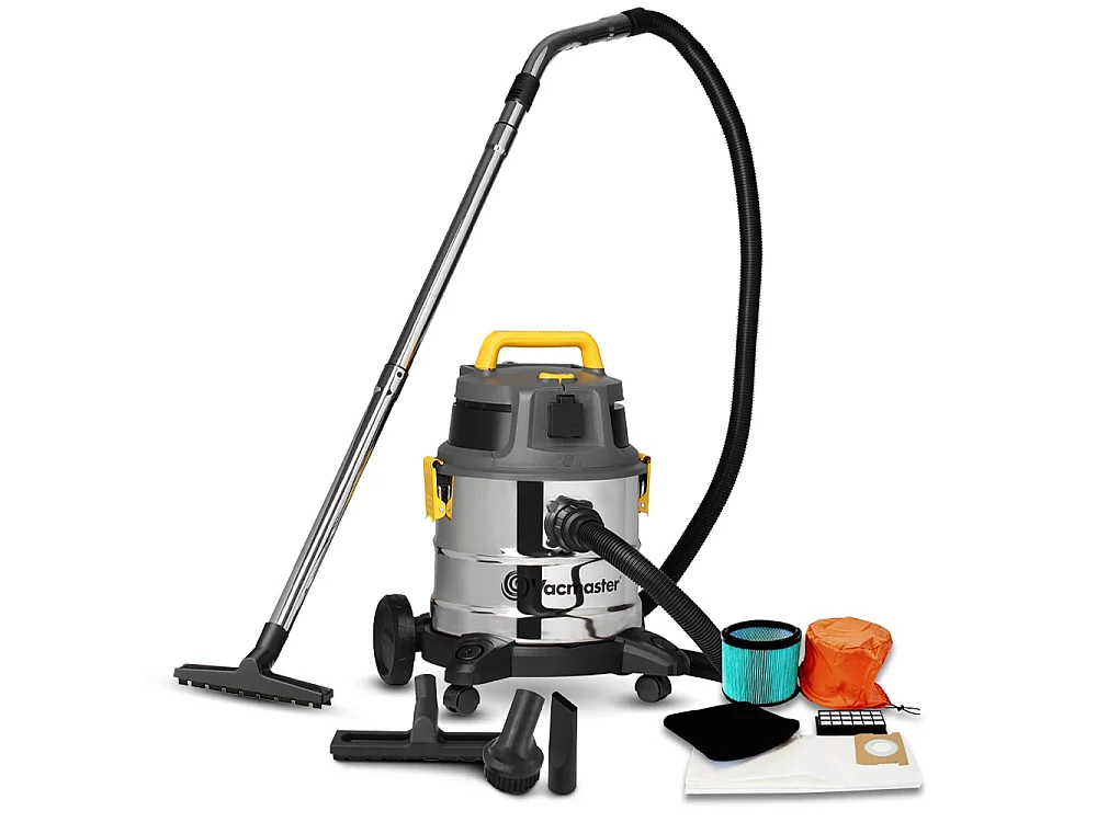 Aspirateur eau et poussières 1600W - 20L inox - 27 Kpa avec prise intégrée