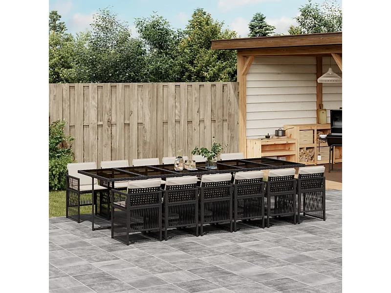 Ensemble à manger de jardin 13 pcs coussins noir résine tressée