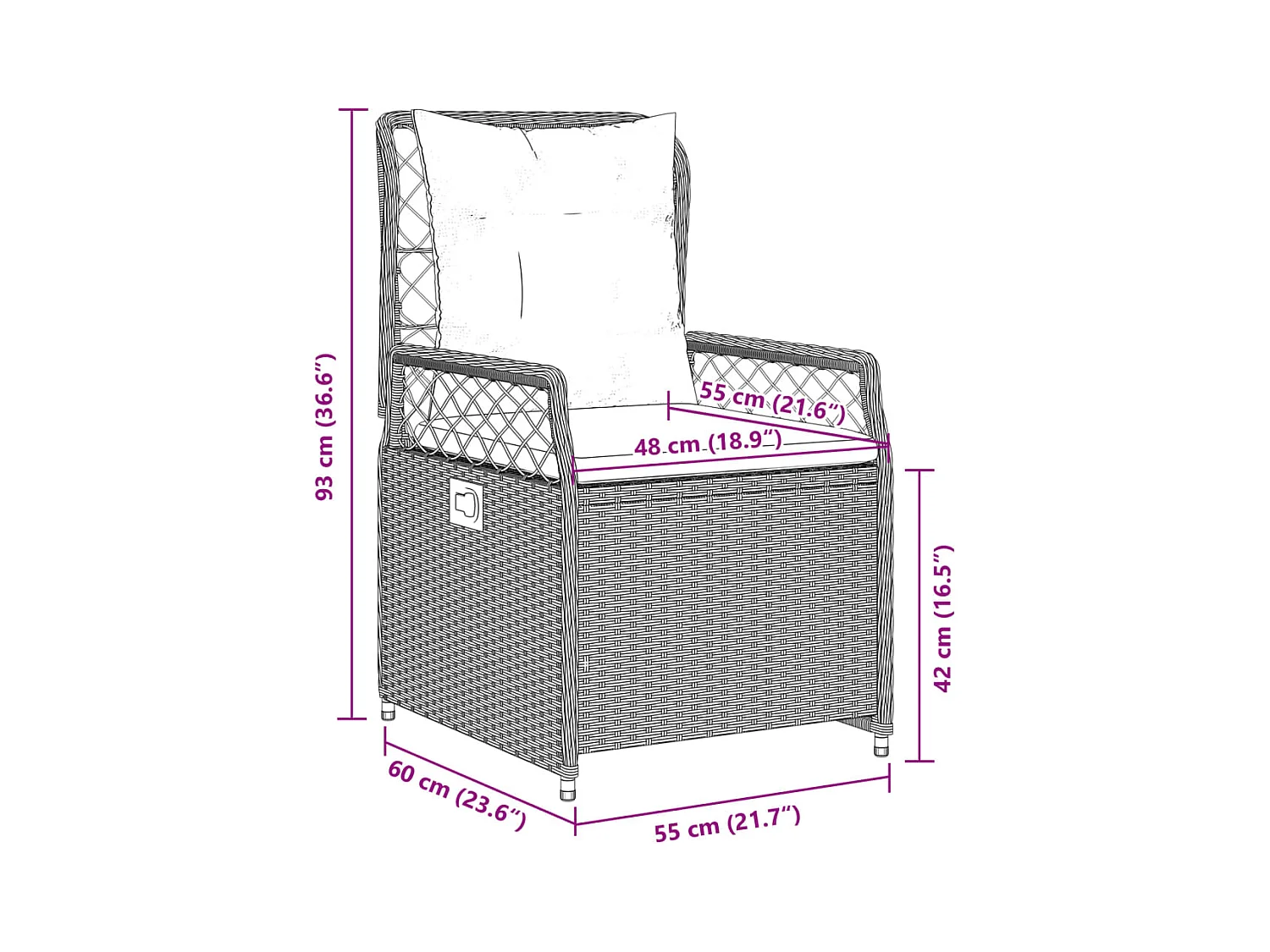 Ensemble à manger de jardin 3pcs coussins gris clair poly rotin