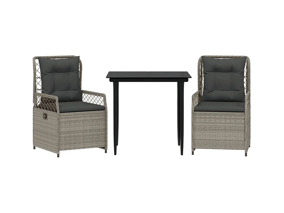 Ensemble à manger de jardin 3pcs coussins gris clair poly rotin