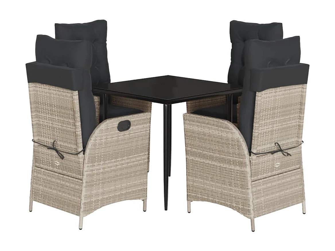 Ensemble à manger de jardin et coussins 5 pcs gris clair rotin