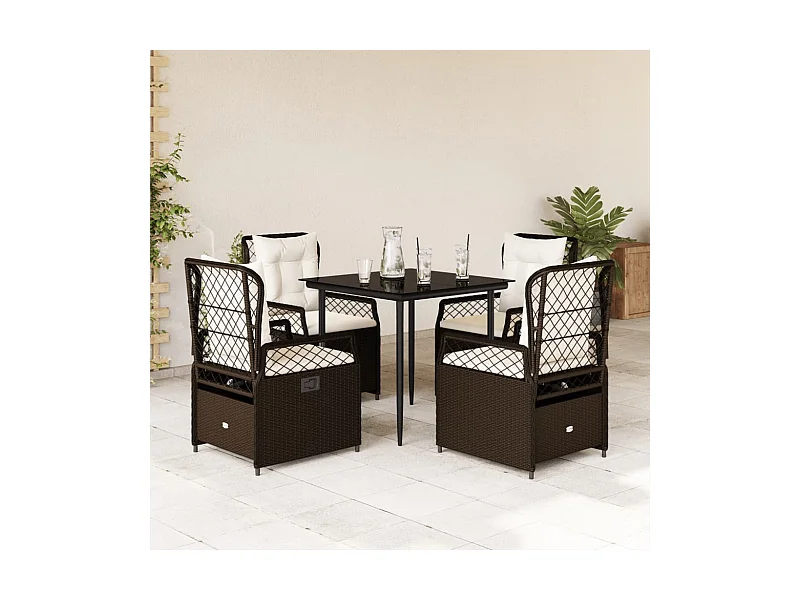 Juego de comedor de jardín de 5 piezas con cojines de ratán sintético marrón