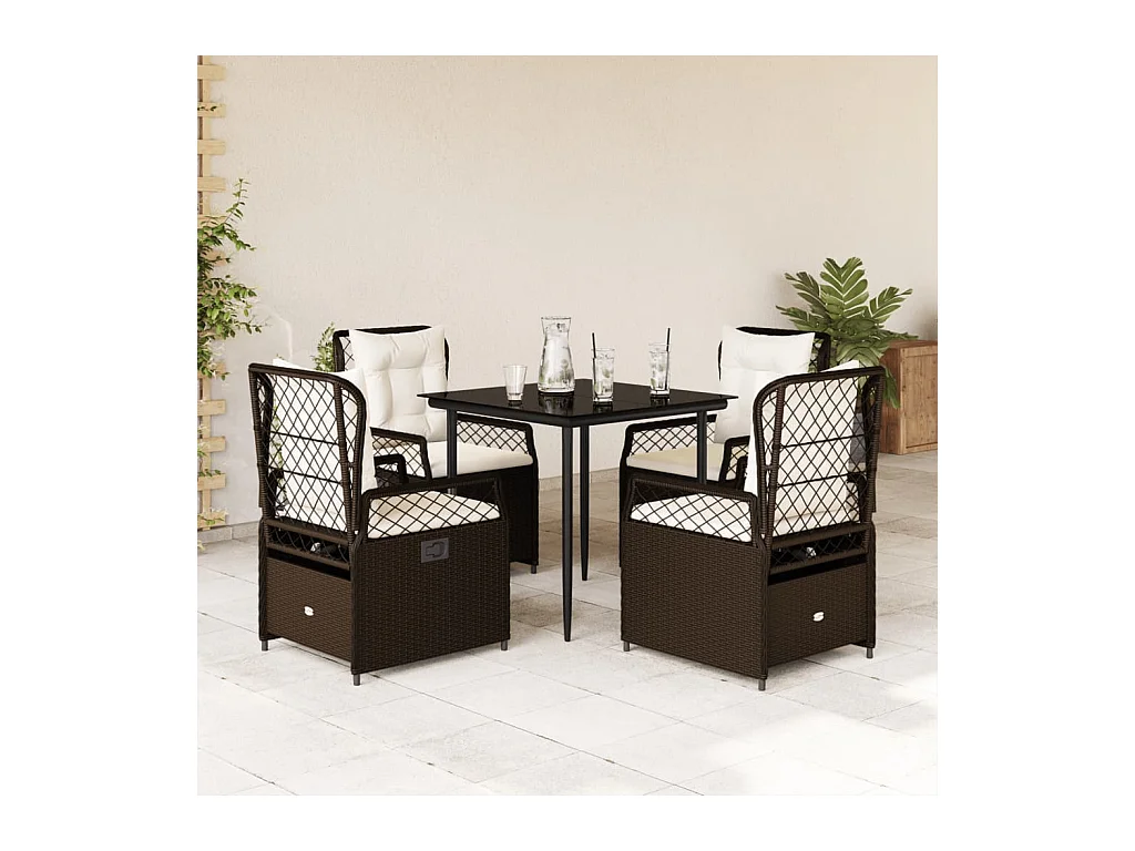 Ensemble à manger de jardin 5 pcs et coussins marron poly rotin