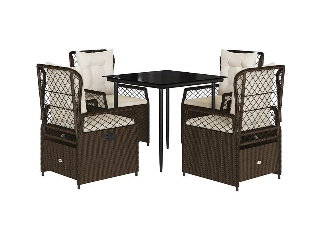 Ensemble à manger de jardin 5 pcs et coussins marron poly rotin