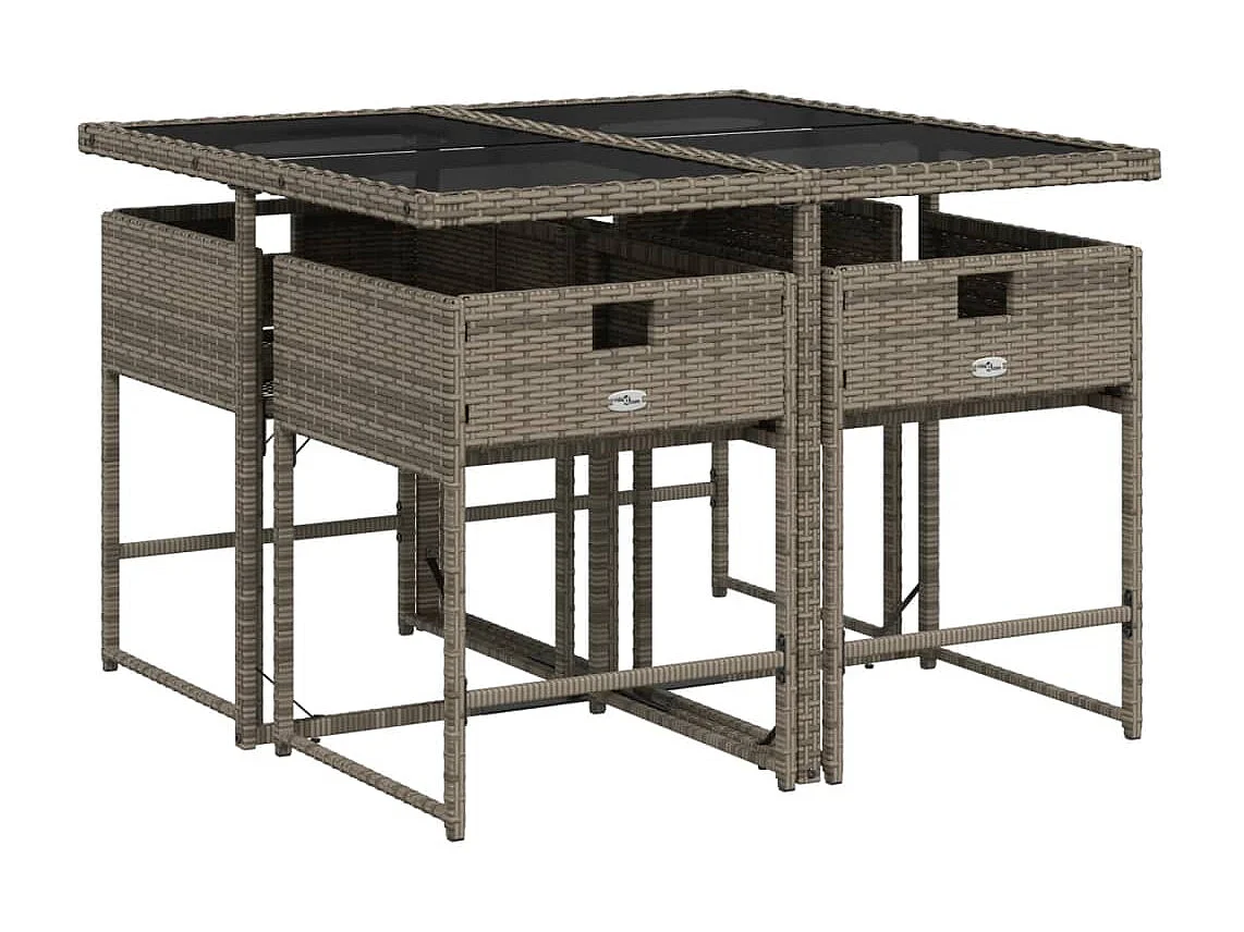 Set da pranzo da giardino 5 pezzi cuscini grigi in resina vimini