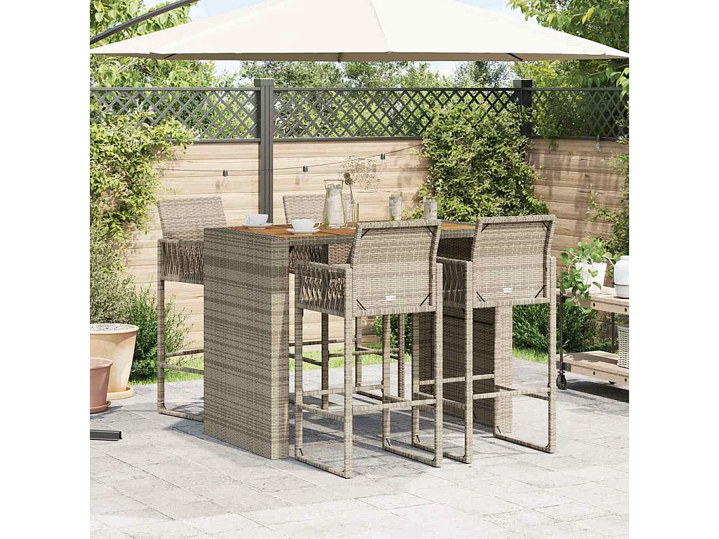 Ensemble de bar de jardin 5 pcs sans coussins gris poly rotin