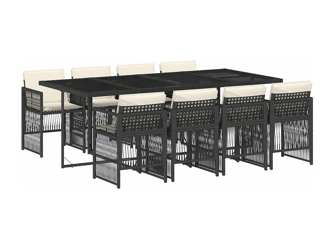 Ensemble à manger de jardin 9pcs coussins noir résine tressée