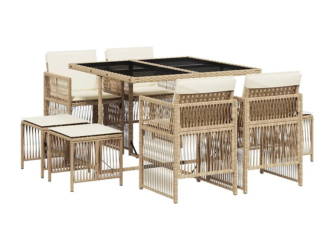 Set da pranzo da giardino in polyrattan beige da 9 pezzi con cuscini