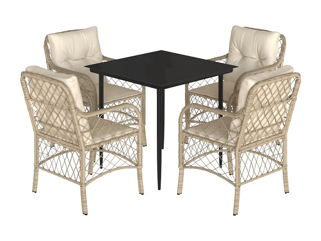 Set da pranzo da giardino con cuscini 5 pezzi Beige Poly Rattan