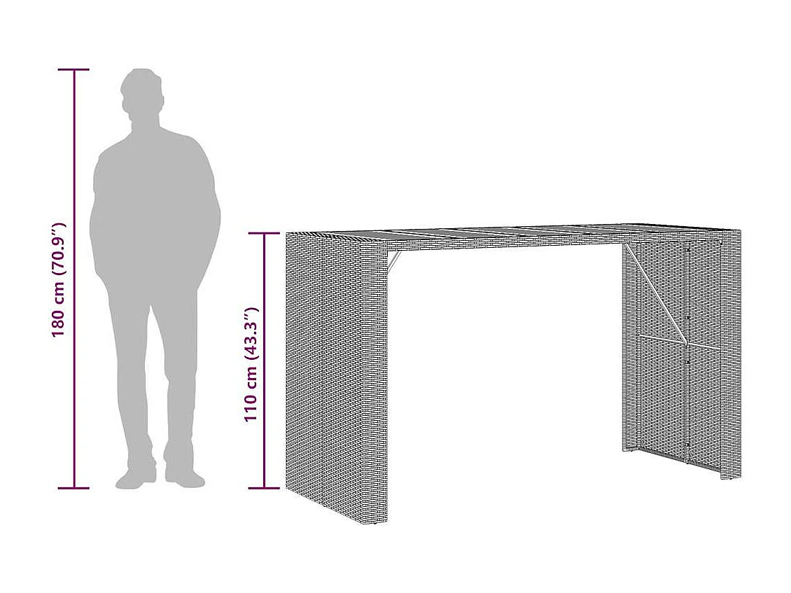 Conjunto de bar de jardim de 7 peças com almofadas cinzas de vime sintético