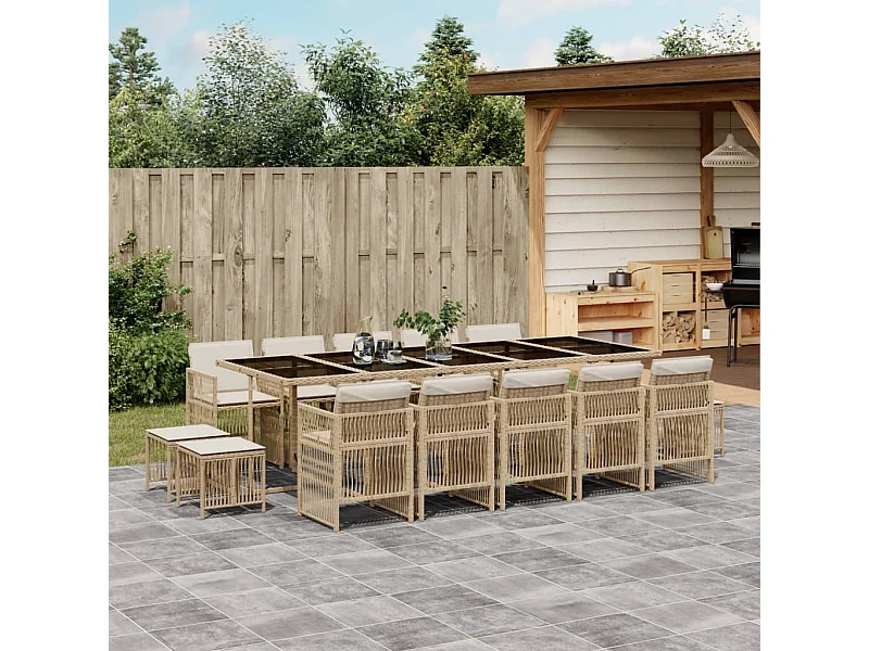 Ensemble à manger de jardin et coussins 15 pcs beige