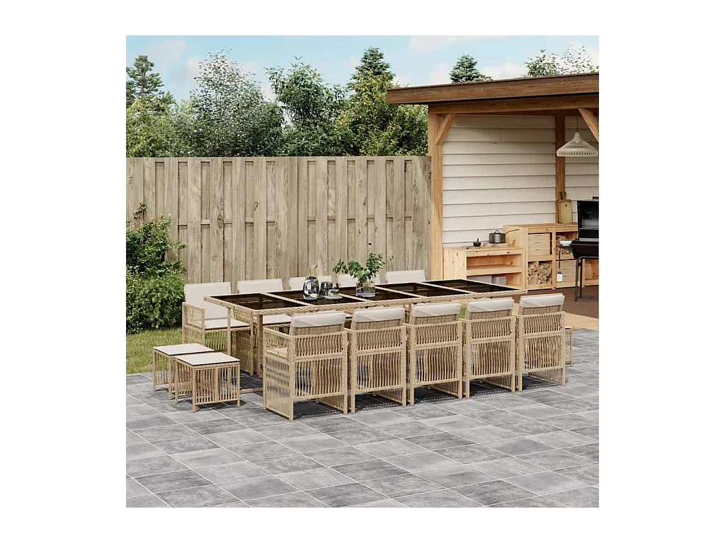 Ensemble à manger de jardin et coussins 15 pcs beige
