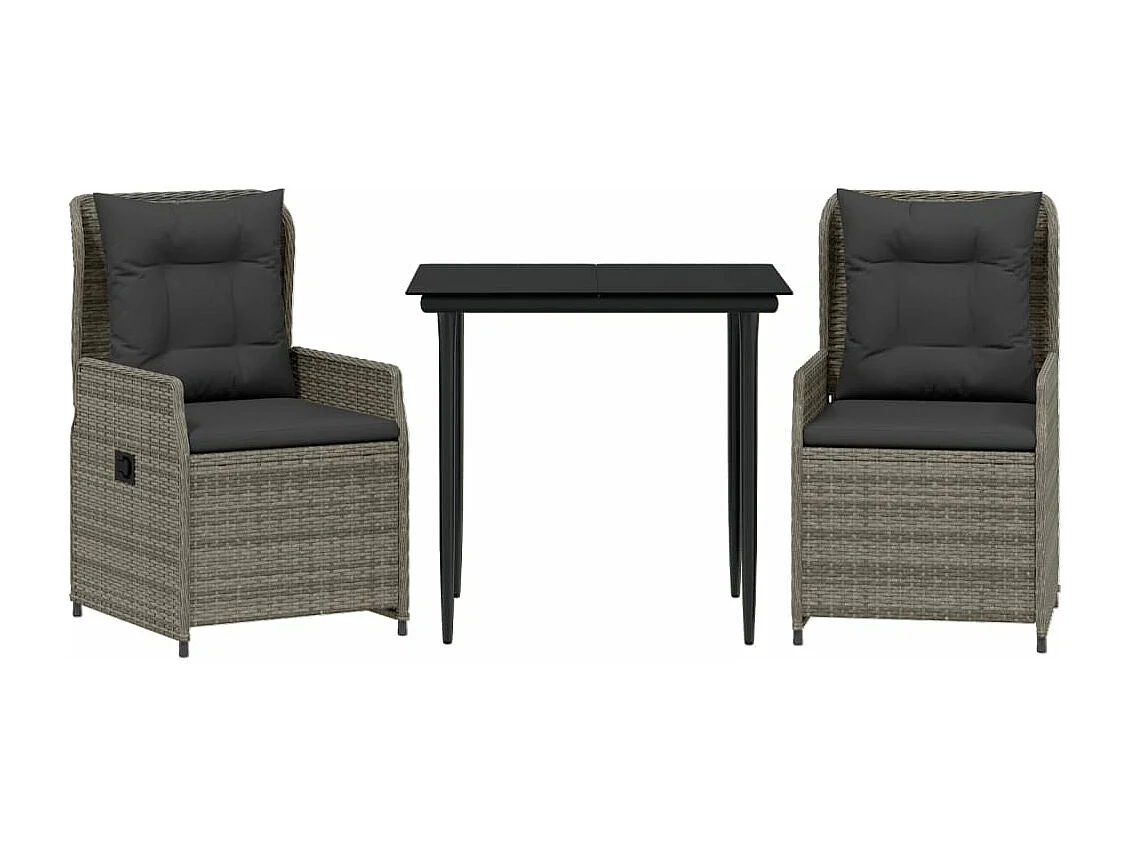 Ensemble à manger de jardin 3 pcs coussins gris résine tressée