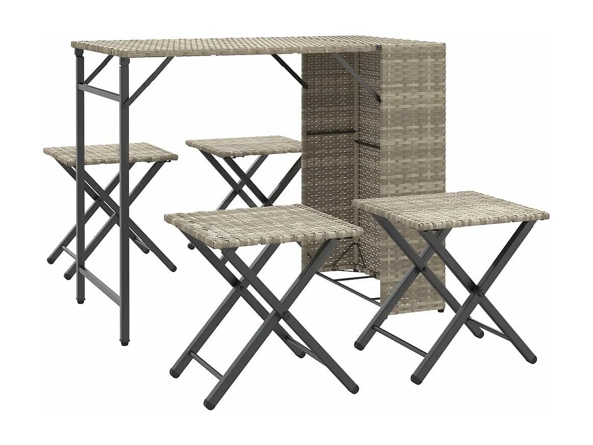 Ensemble à manger de jardin 5 pcs pliable gris clair poly rotin