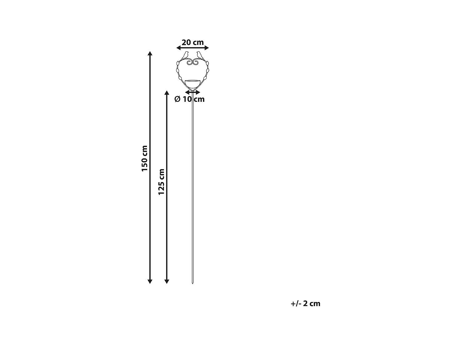 Stehende Garten Vogeltränke mit Stab Metall braun Herzform 150 cm hoch Sparrow