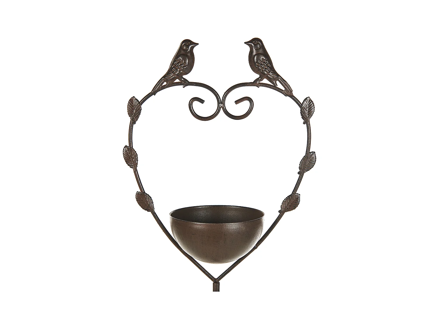 Stehende Garten Vogeltränke mit Stab Metall braun Herzform 150 cm hoch Sparrow