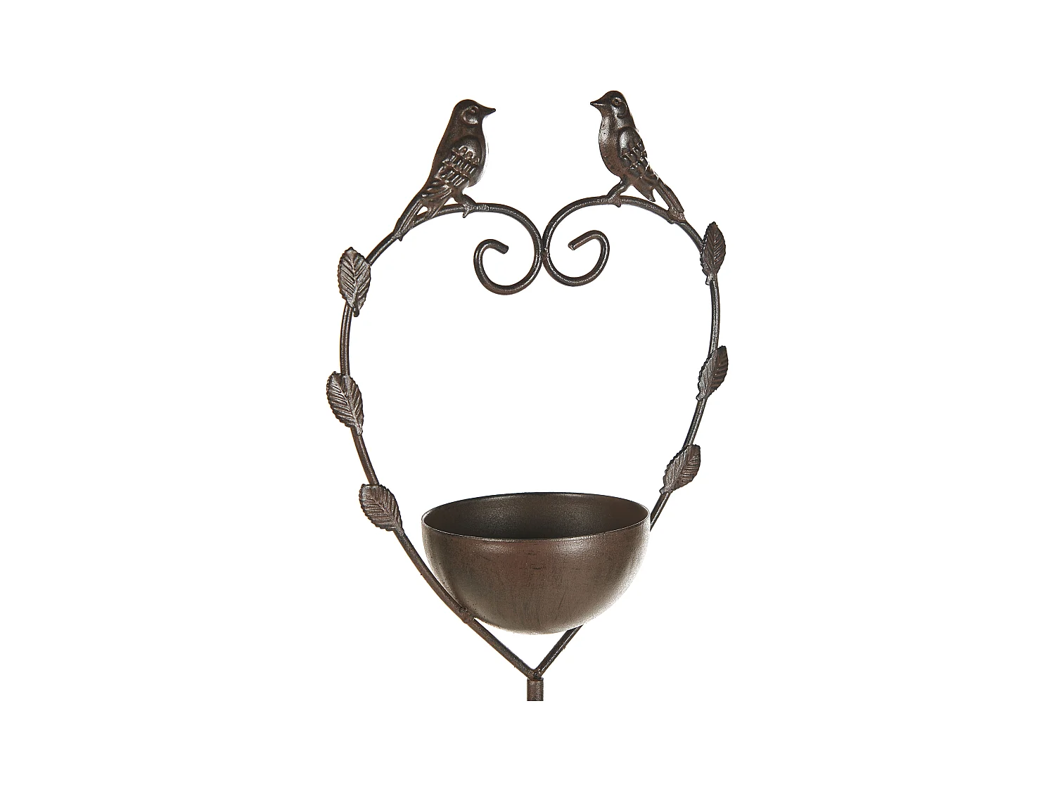 Stehende Garten Vogeltränke mit Stab Metall braun Herzform 150 cm hoch Sparrow