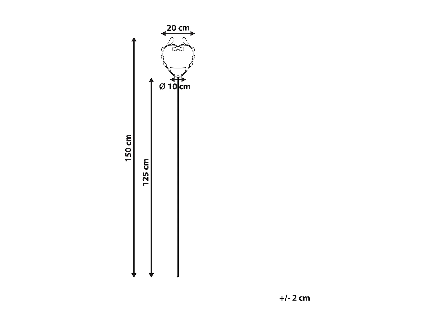 Stehende Garten Vogeltränke mit Stab Metall braun Herzform 150 cm hoch Sparrow