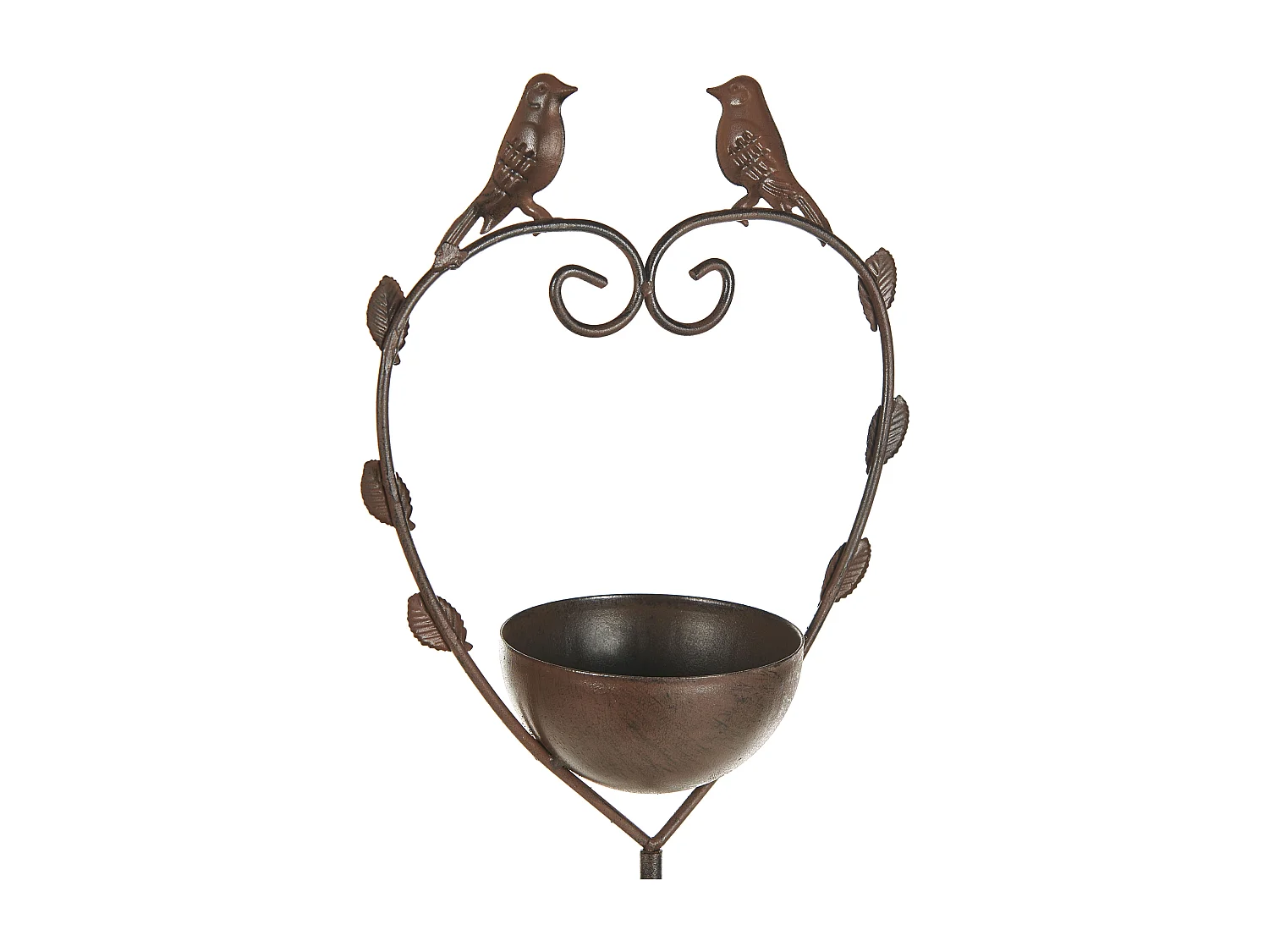 Stehende Garten Vogeltränke mit Stab Metall braun Herzform 150 cm hoch Sparrow