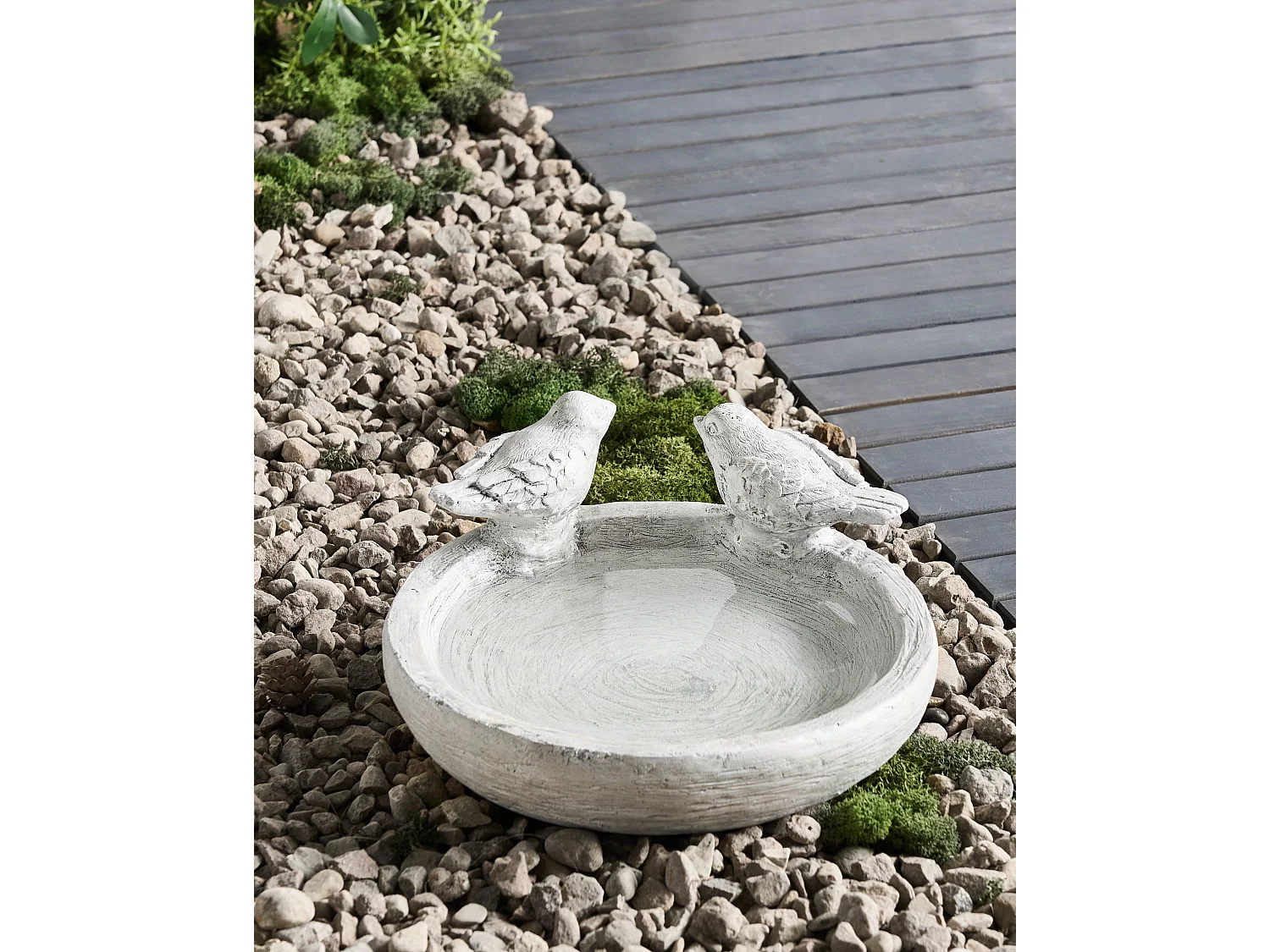 Garten Vogeltränke Futterschale MgO grau rund ⌀ 26 cm Antik-Optik rustikal Mamou