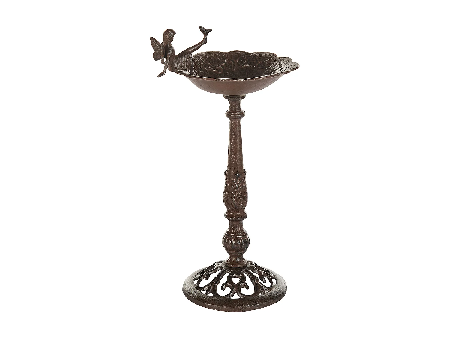 Stehende Garten Vogeltränke mit Standfuß Feen-Figur Metall braun 53 cm hoch Lark