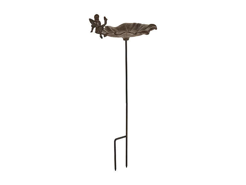 Stehende Garten Vogeltränke mit Stab Feen-Figur Metall braun 65 cm hoch Magpie