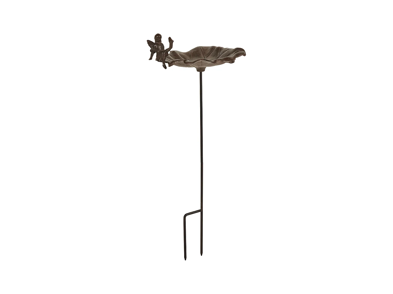 Stehende Garten Vogeltränke mit Stab Feen-Figur Metall braun 65 cm hoch Magpie
