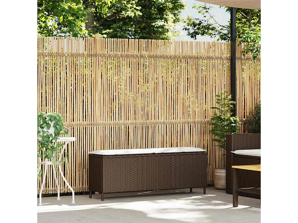 Gartenbank mit Kissen Braun 110x30x40,5 cm Poly Rattan