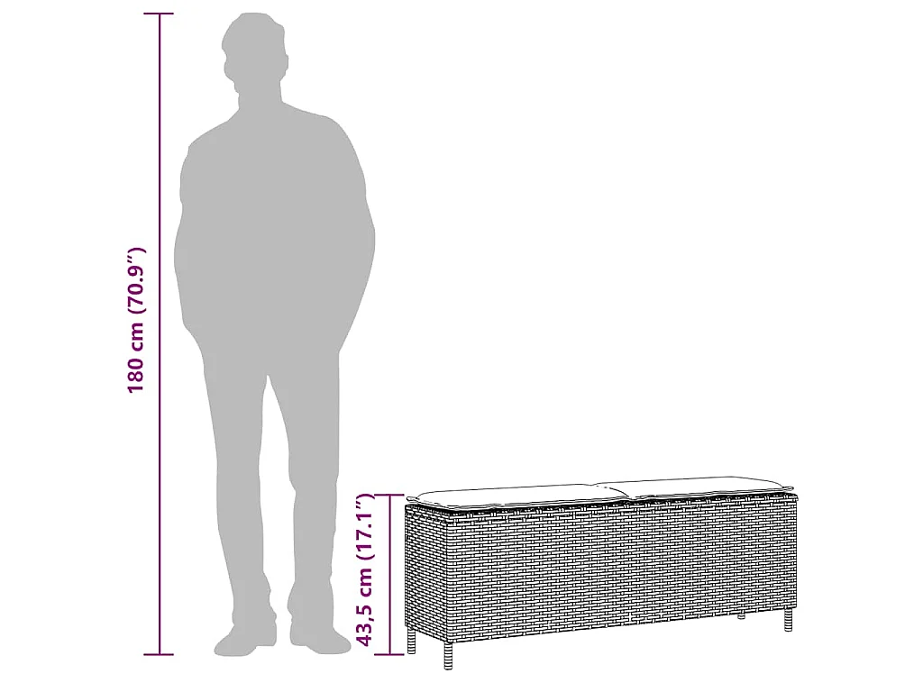 Panca da Giardino con Cuscino Marrone 110x30x40,5 cm Polyrattan