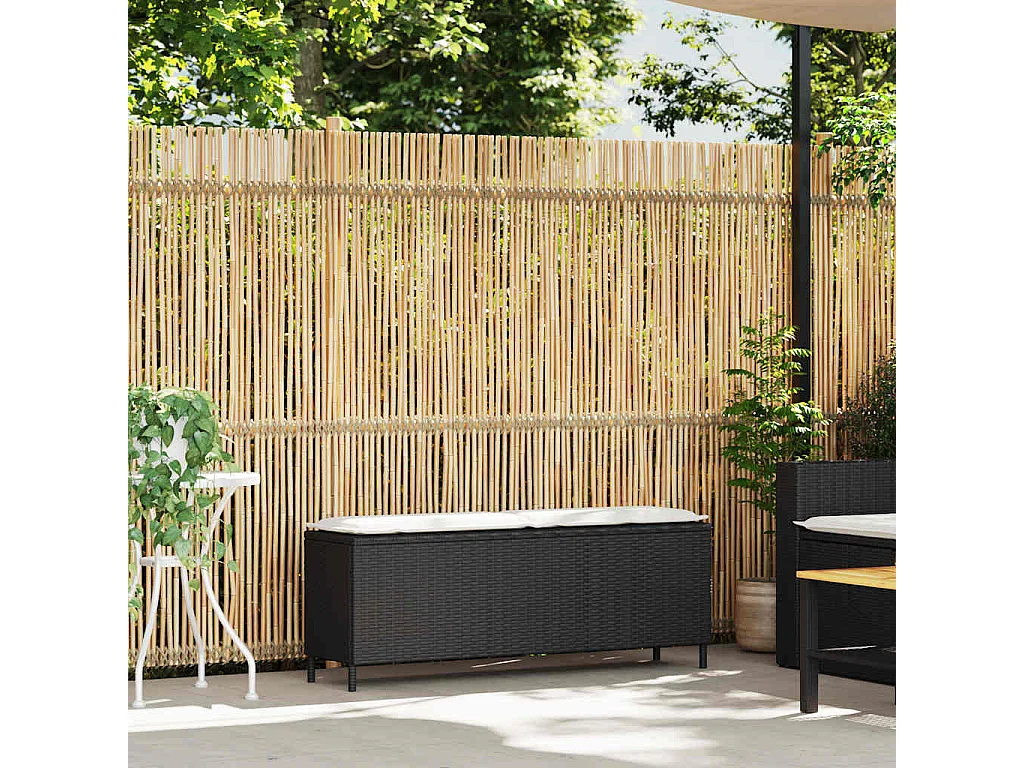 Gartenbank mit Kissen Schwarz 110x30x40,5 cm Poly Rattan