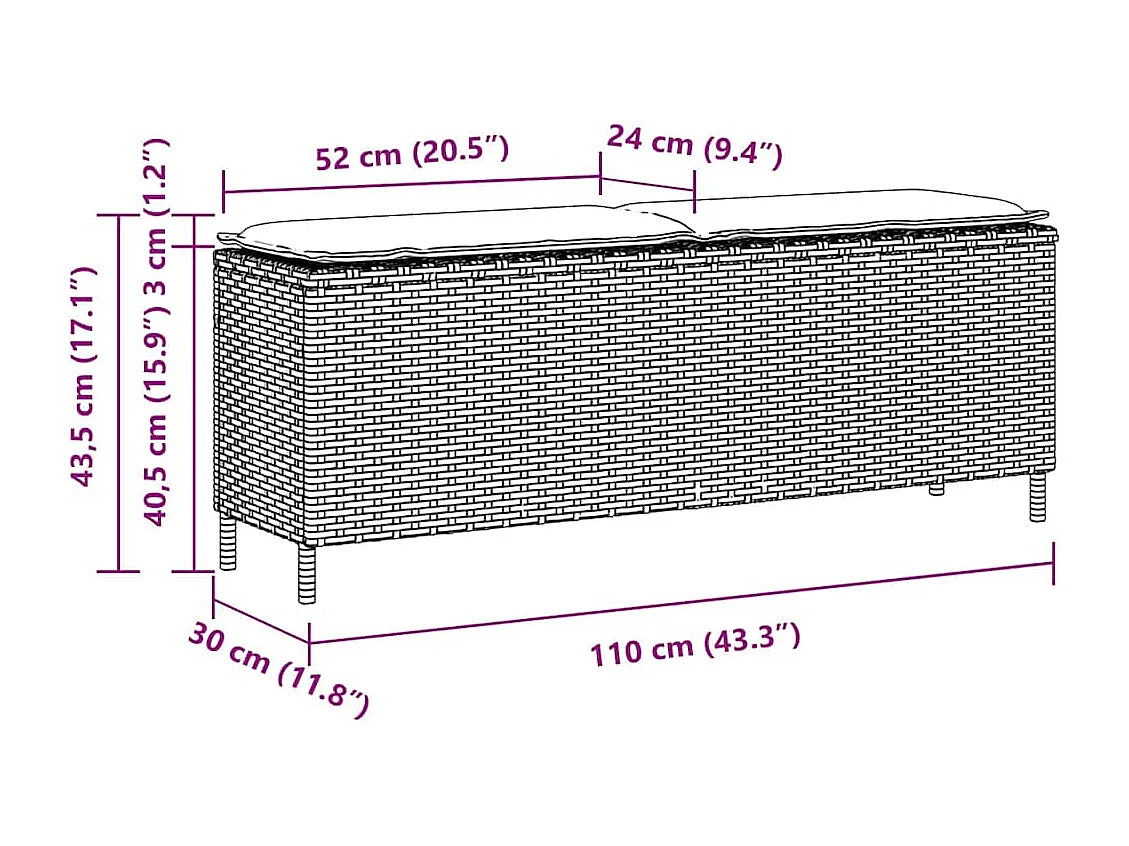 Gartenbank mit Kissen Schwarz 110x30x40,5 cm Poly Rattan
