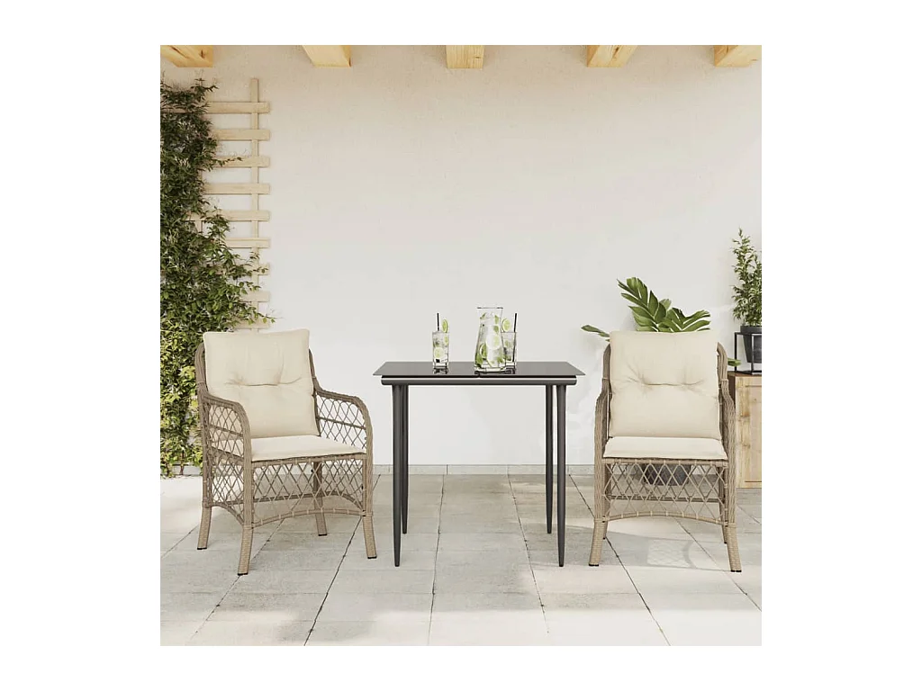 Ensemble de bistro 3 pcs avec coussins beige résine tressée