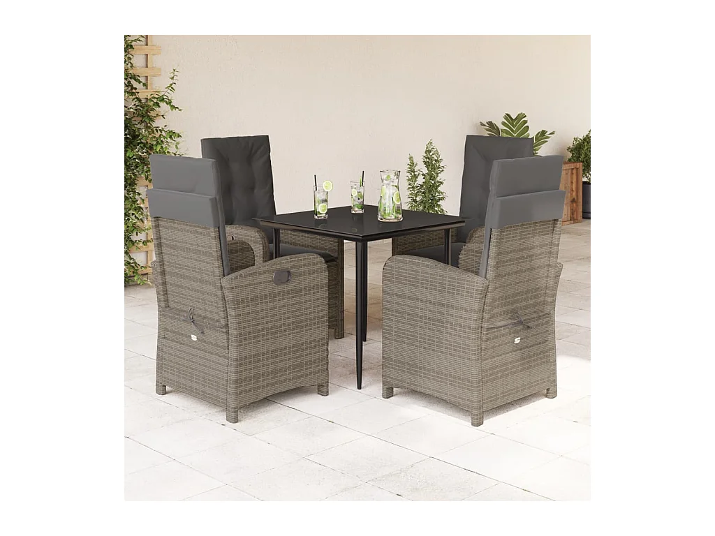 Ensemble à manger de jardin 5 pcs coussins gris résine tressée