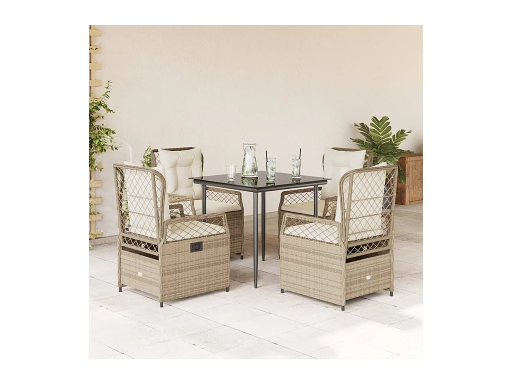 Ensemble à manger de jardin avec coussins 5pcs Beige poly rotin