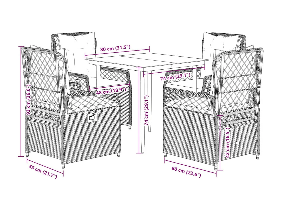 Ensemble à manger de jardin avec coussins 5pcs Beige poly rotin