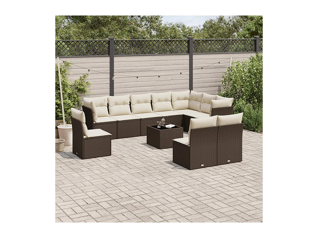 Salon de jardin et coussins 11 pcs marron résine tressée