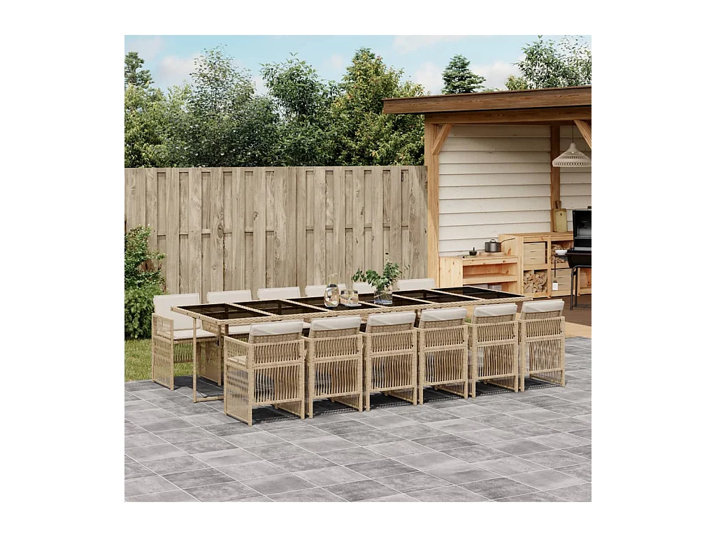 Ensemble à manger de jardin et coussins 13 pcs beige