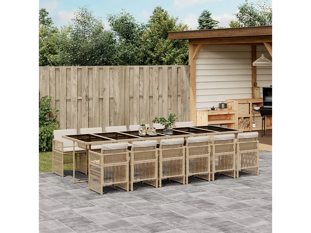 Set da pranzo da giardino beige da 13 pezzi e cuscini
