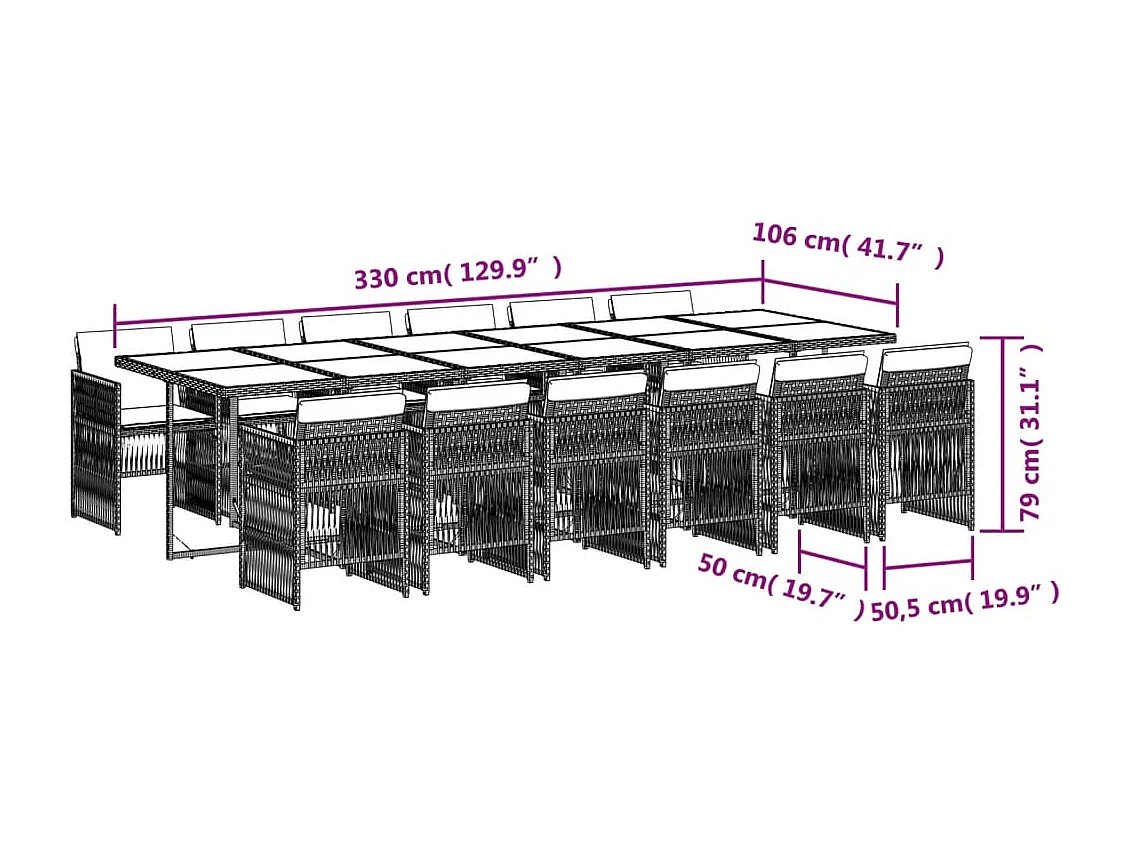Set da pranzo da giardino beige da 13 pezzi e cuscini