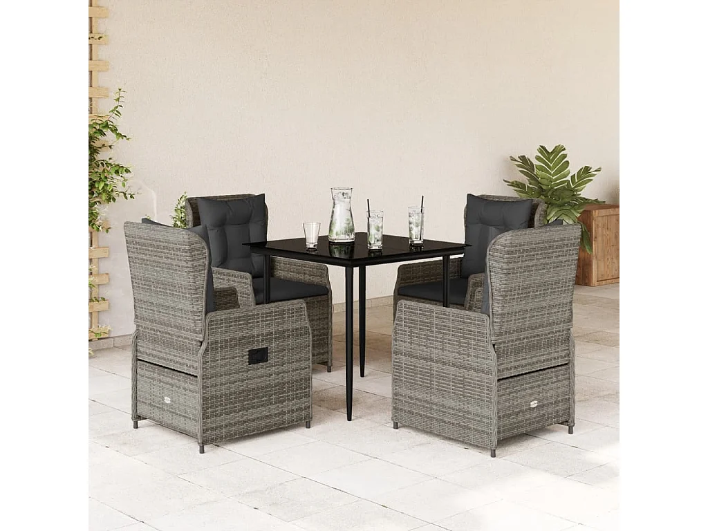 Ensemble à manger de jardin 5 pcs coussins gris résine tressée