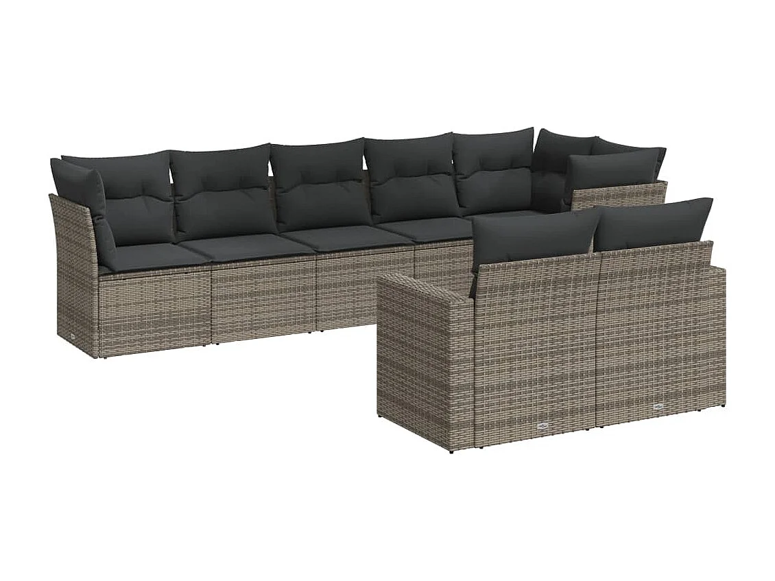 Conjunto de móveis de jardim de 8 peças com almofadas de vime de resina cinza