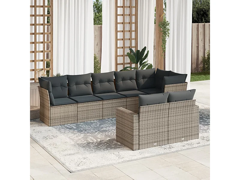 Salon de jardin 8 pcs avec coussins gris résine tressée