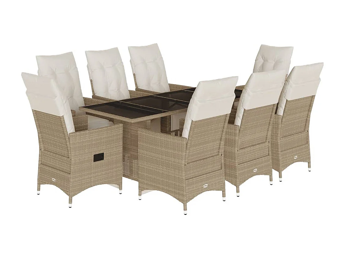 Ensemble de bistro de jardin 9 pcs coussins beige poly rotin