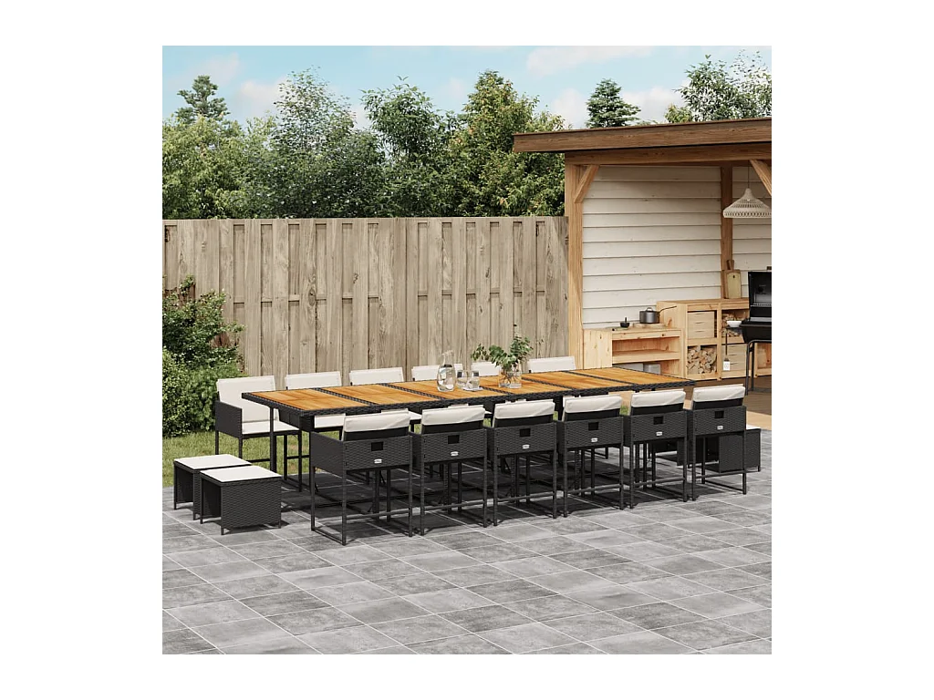 Ensemble à manger de jardin 17 pcs coussins noir résine tressée