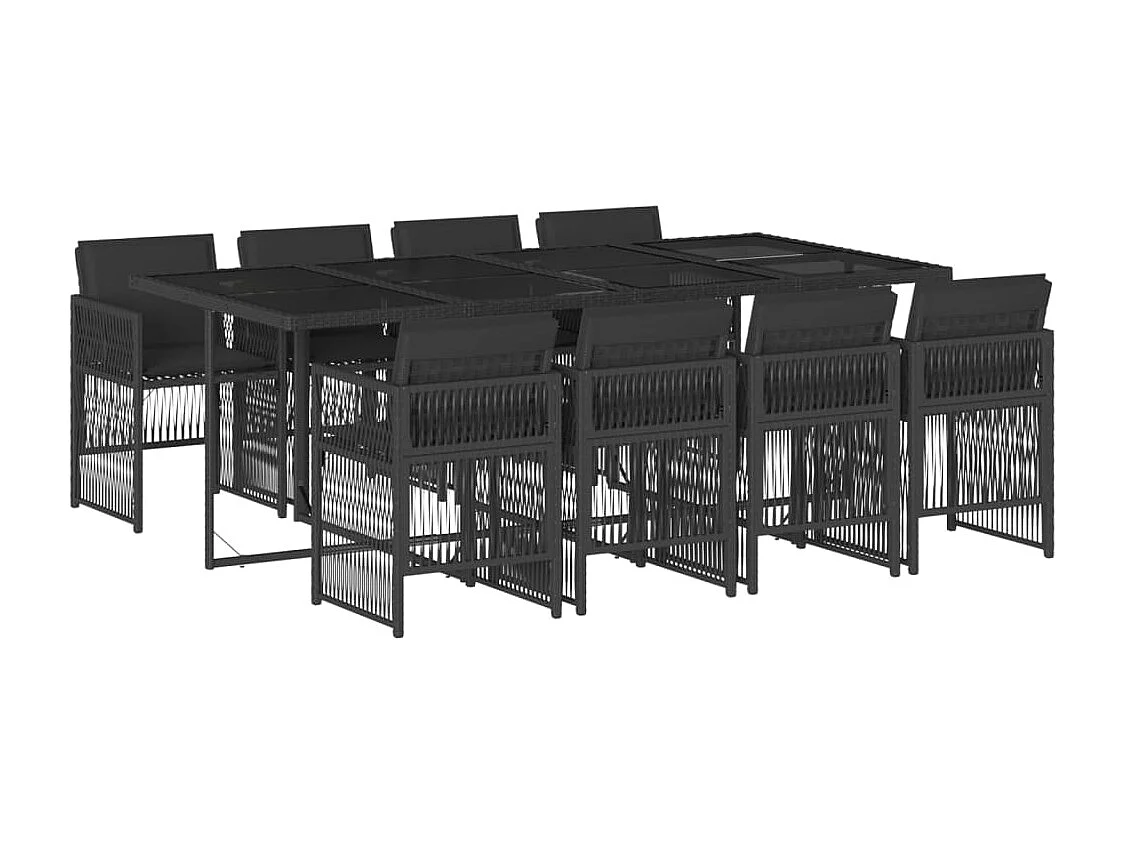 Juego de comedor de jardín de 9 piezas con cojines negros de mimbre de resina